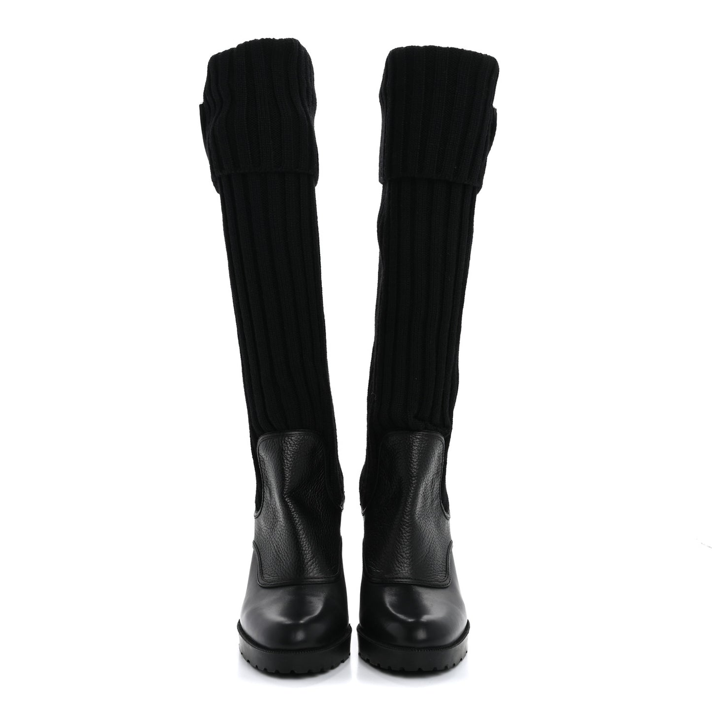 Wool Calfskin Knee Length Sock Boots 37.5 Black