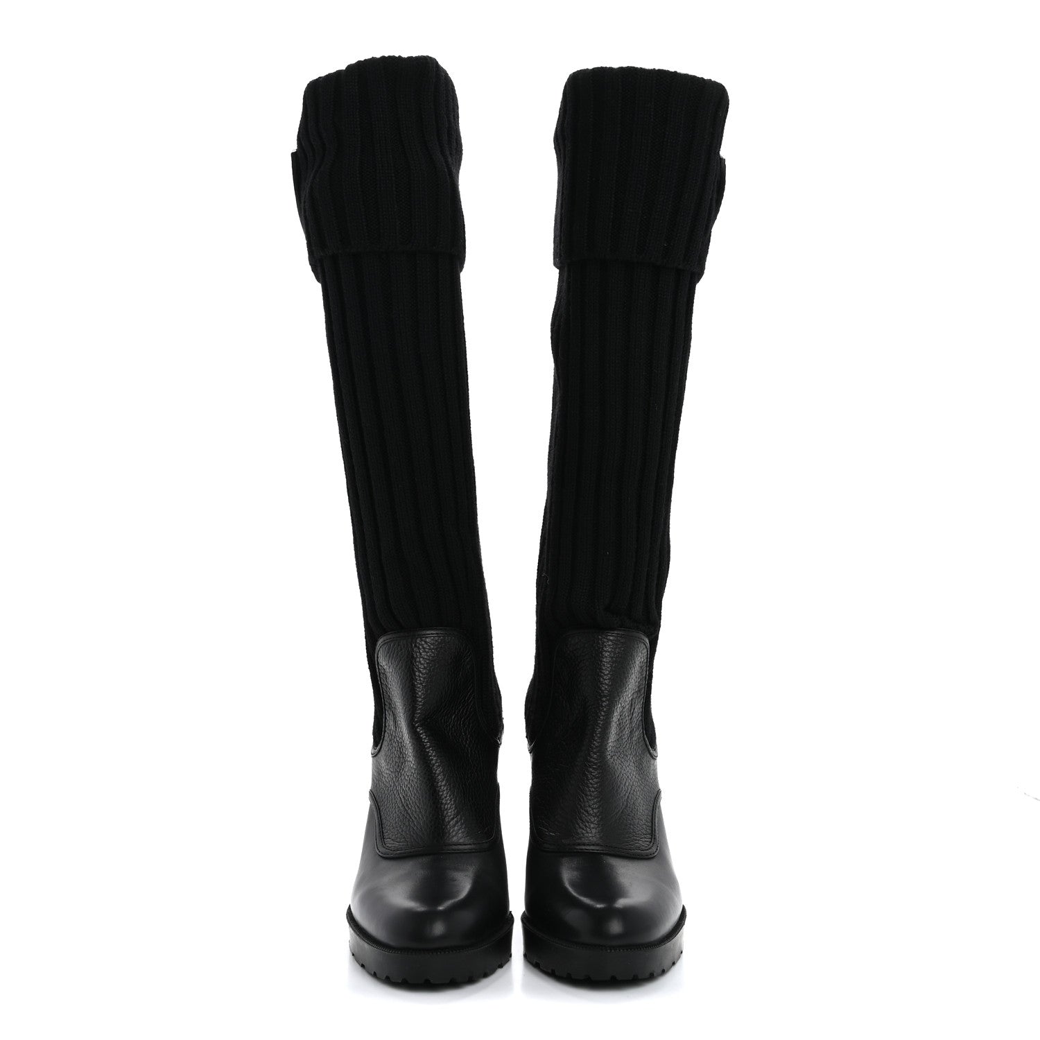 Gucci Wool Calfskin Knee Length Sock Boots 37.5 Black 2 of 11