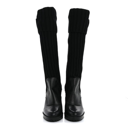 Gucci Wool Calfskin Knee Length Sock Boots 37.5 Black 2 of 11