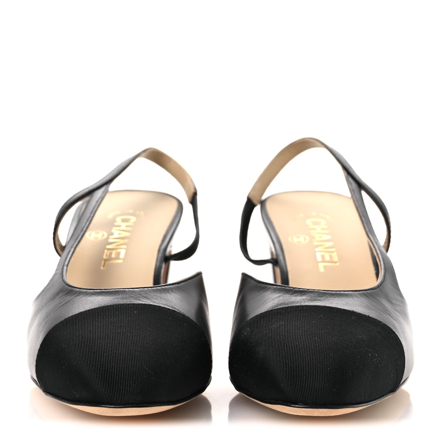 Chanel Goatskin Grosgrain Cap Toe CC Slingback Pumps  40 Black 3 of 12