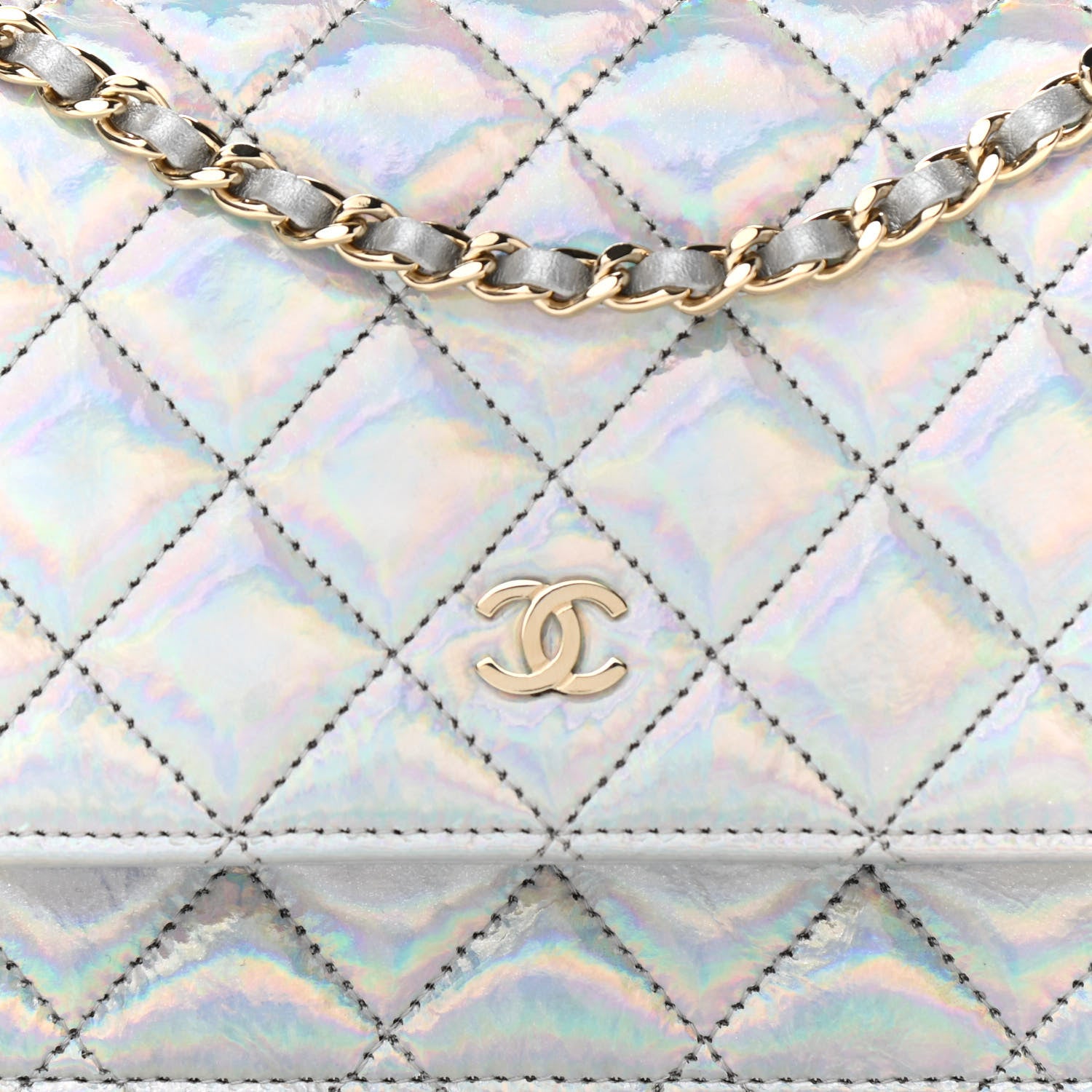 Chanel Iridescent Goatskin Quilted Wallet On Chain WOC Silver 9 of 14