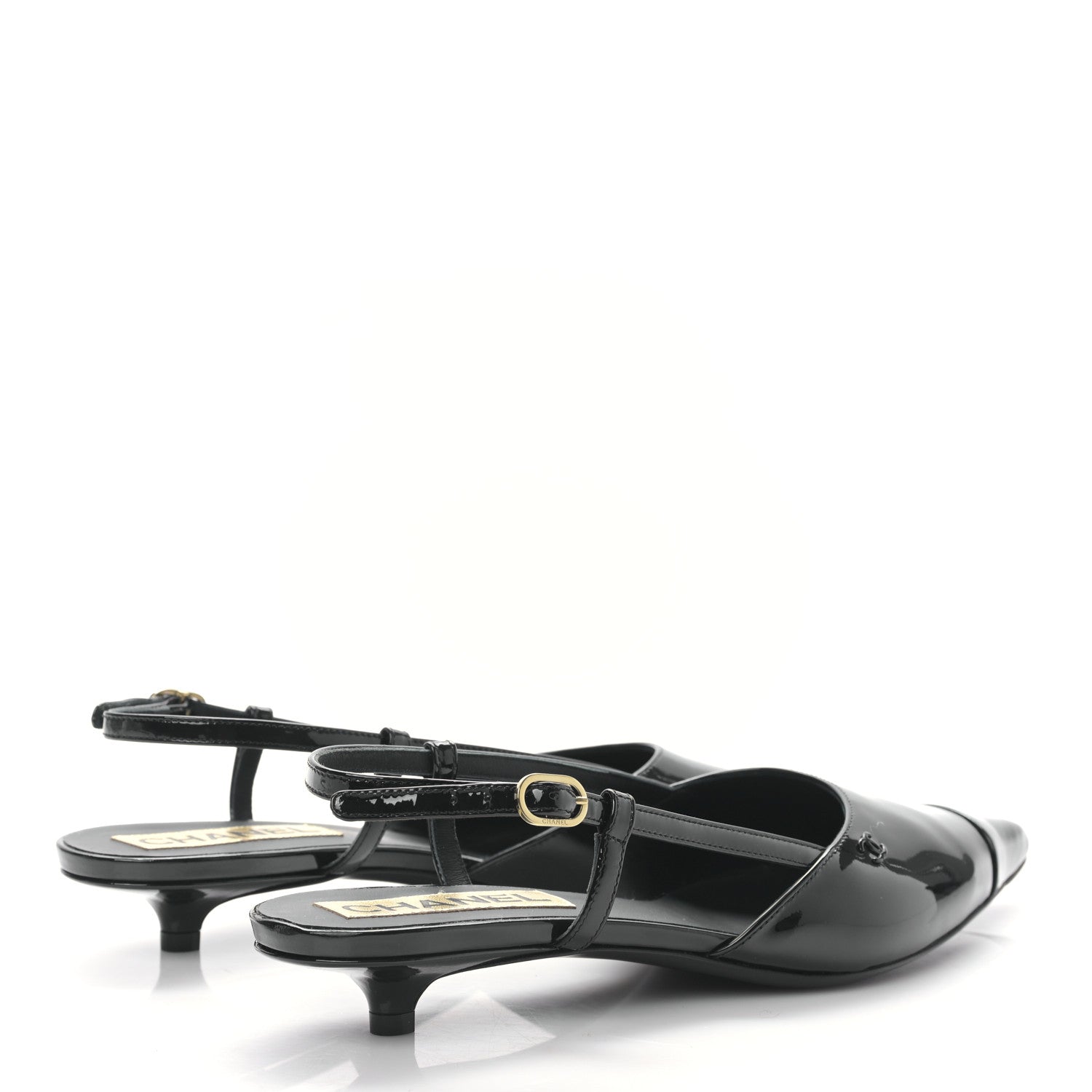 Chanel Patent CC Low Heel Slingback 38 Black 4 of 8