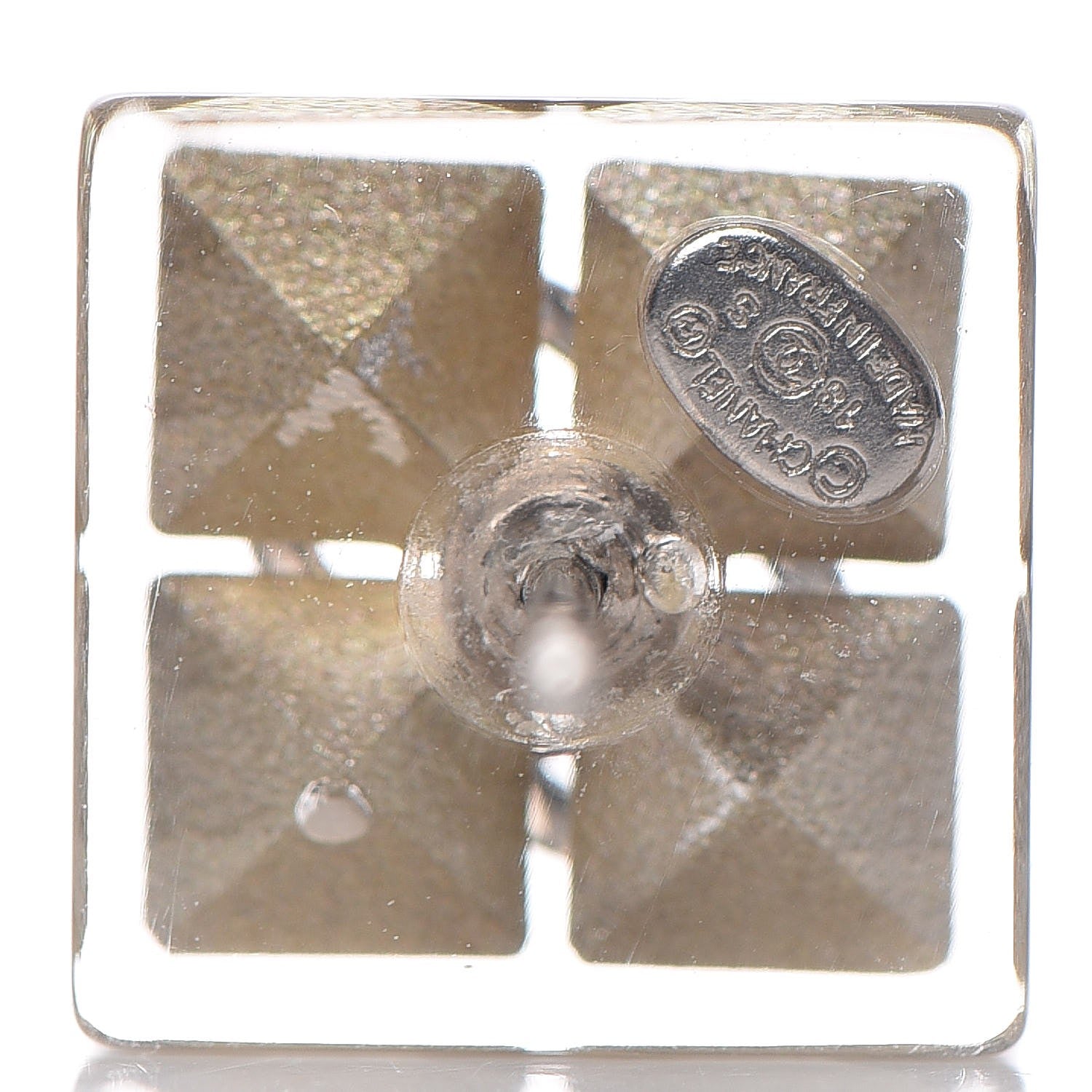 Chanel Transparent Resin Iridescent Crystal CC Cube Earrings Silver 4 of 5