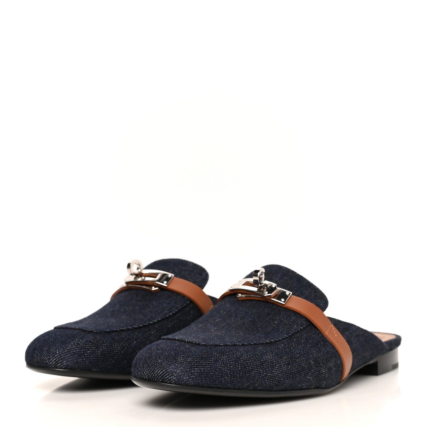 Calfskin Denim Oz Mules 39.5 Bleu Brut Gold