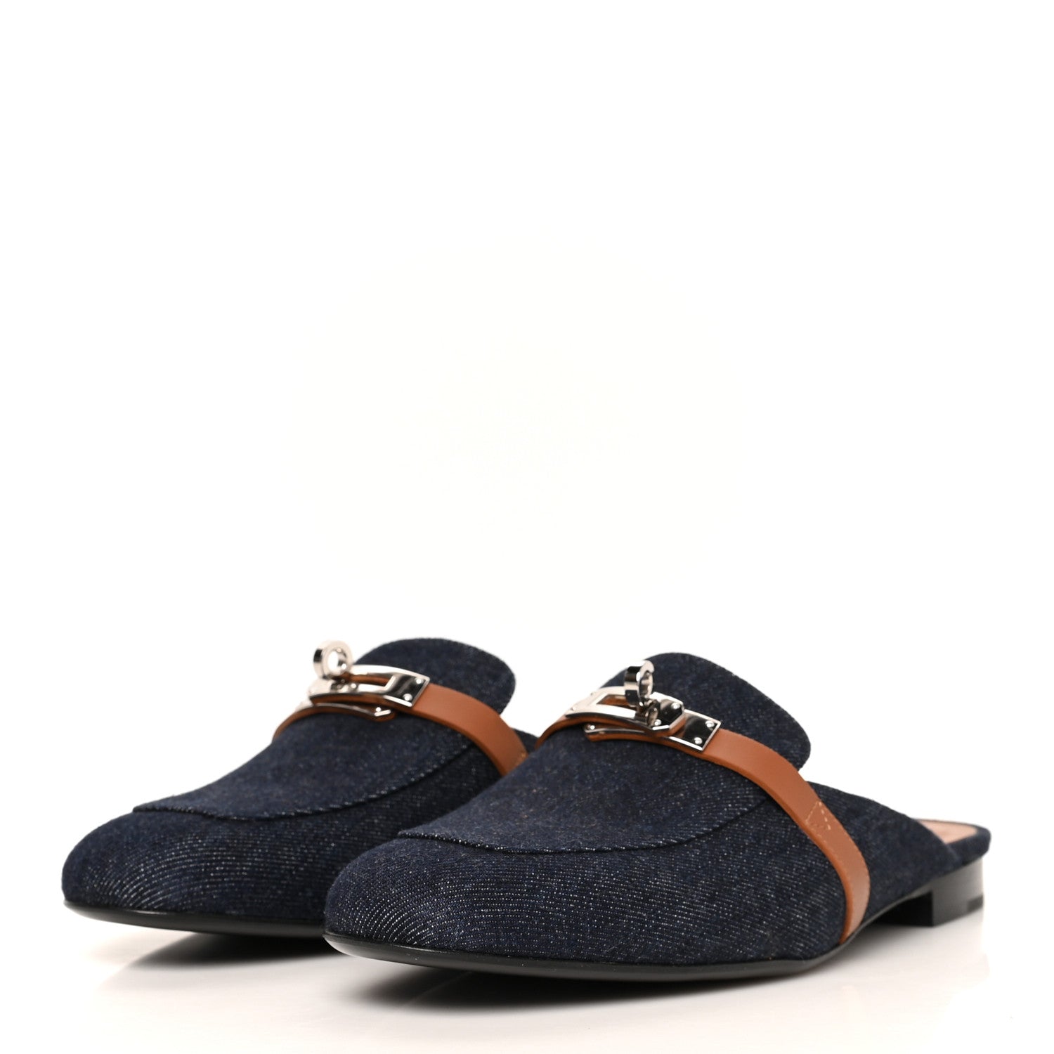 Hermes Calfskin Denim Oz Mules 39.5 Bleu Brut Gold 3 of 8