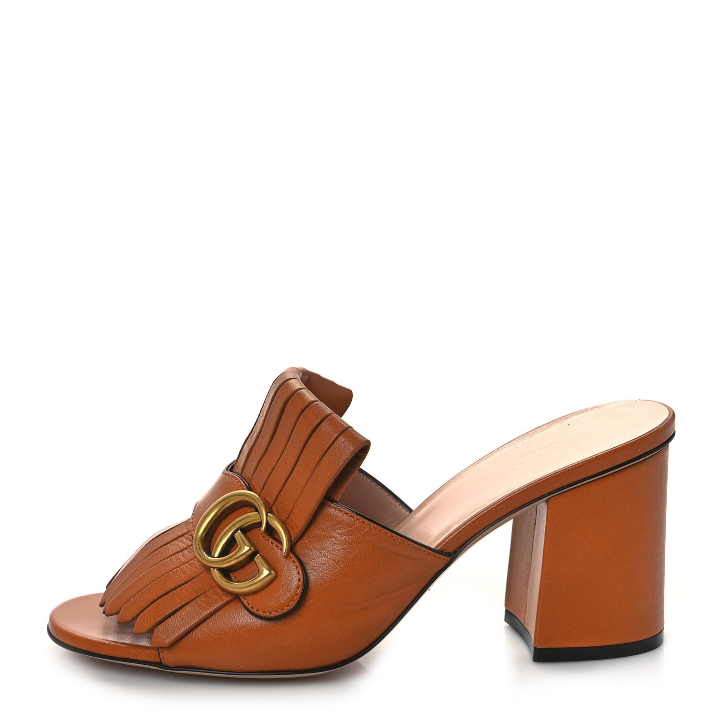 Malaga Kid GG Marmont Fringe 75mm Slide Sandals 38 Cognac