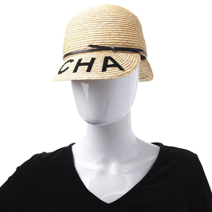Chanel Straw Lambskin Logo Cap S Beige Black 2 of 7
