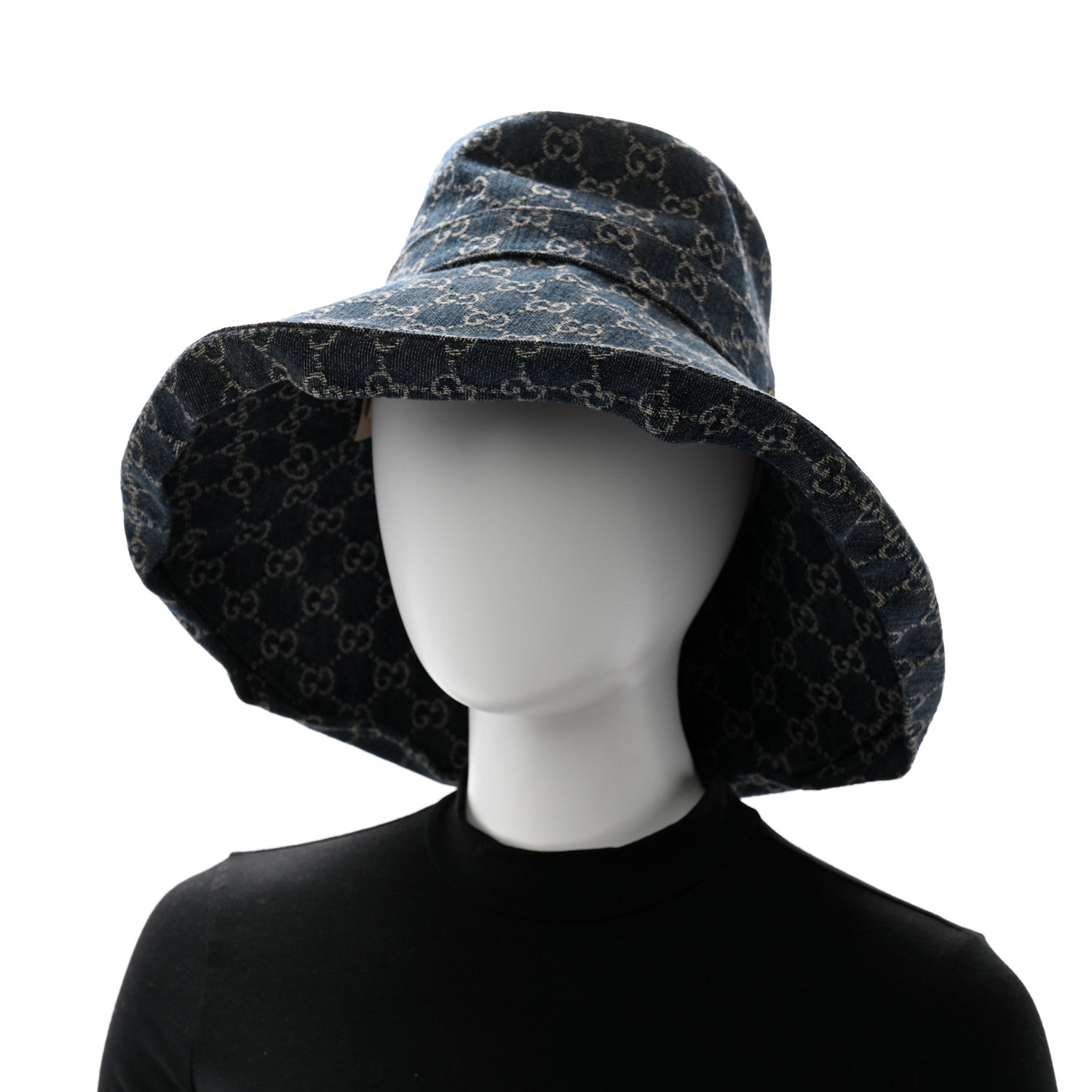 Gucci Denim GG Monogram Brim Hat M Blue Ivory 2 of 9