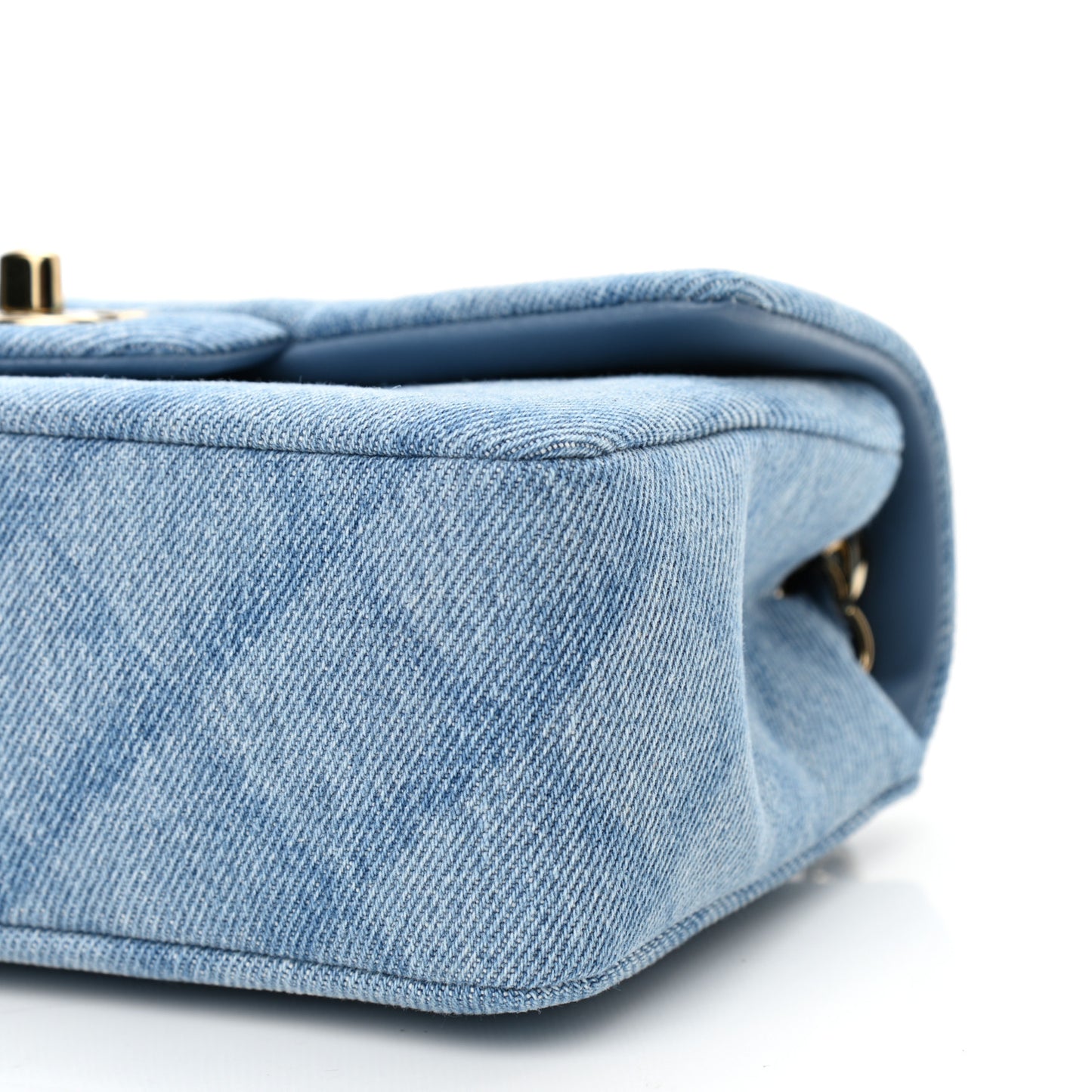 Printed Denim Quilted Mini Rectangular Flap Light Blue