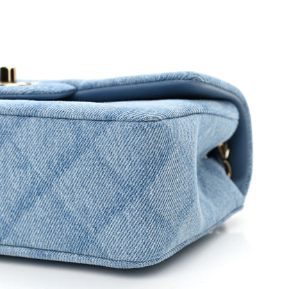 Chanel Printed Denim Quilted Mini Rectangular Flap Light Blue 9 of 10