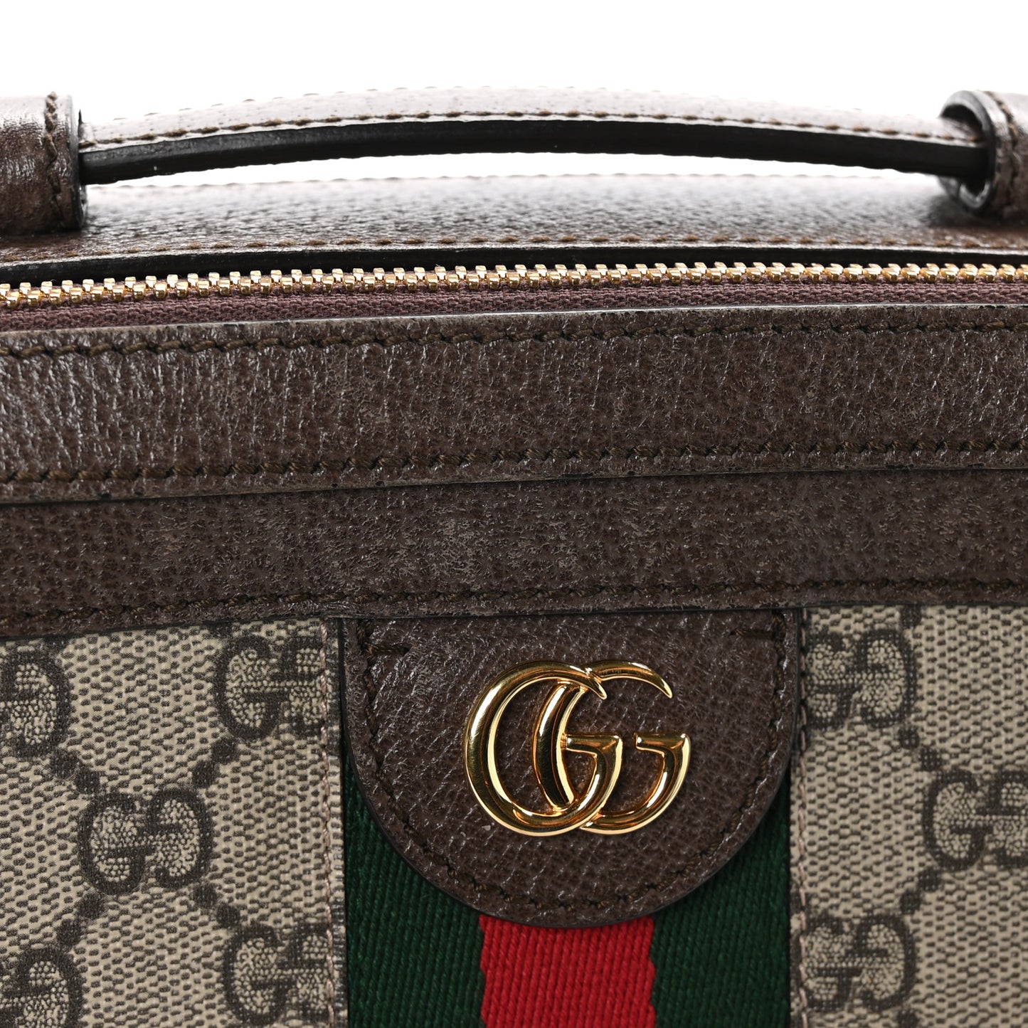 GG Supreme Monogram Web Small Ophidia Top Handle Shoulder Bag Brown