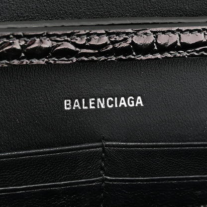Balenciaga Shiny Metallic Calfskin Crocodile Embossed Hourglass Chain Bag Gunmetal 6 of 10