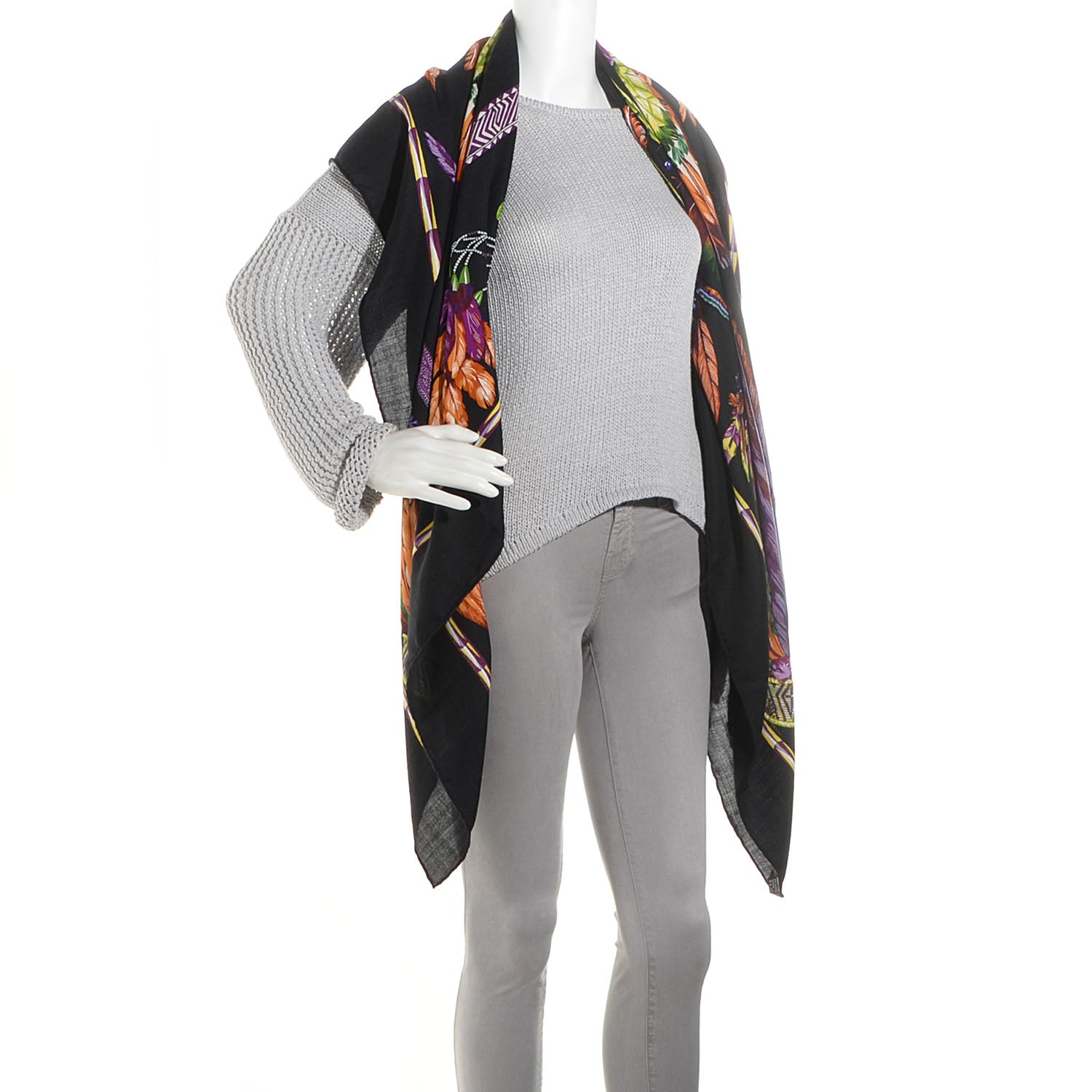 Hermes Cashmere Silk Brazil Shawl GM 140 Black 2 of 8