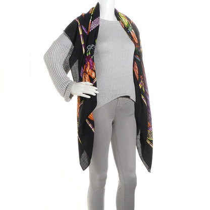 Hermes Cashmere Silk Brazil Shawl GM 140 Black 2 of 8