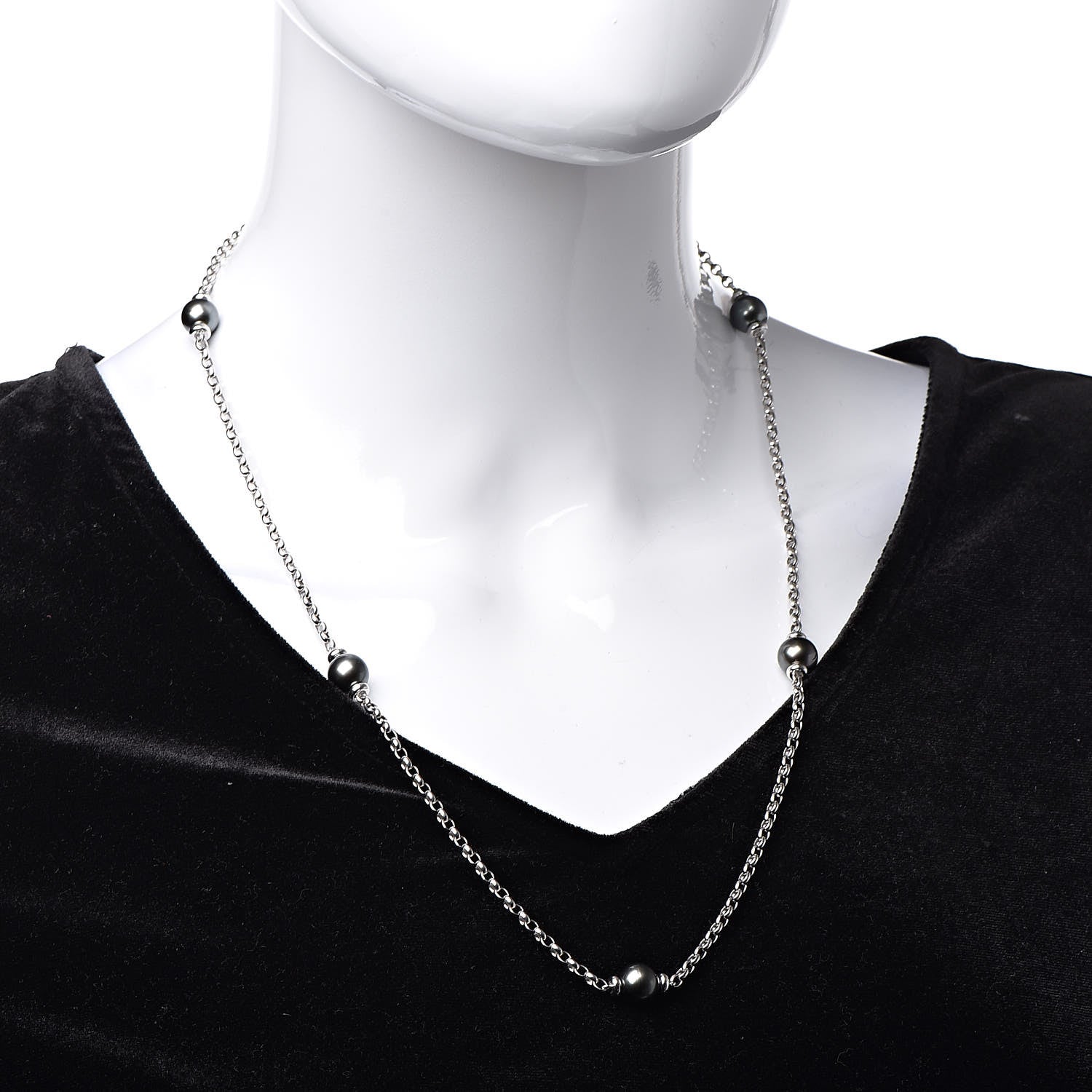 Mikimoto 18K White Gold Black South Sea Pearl 8.5mm Station Necklace 2 of 5