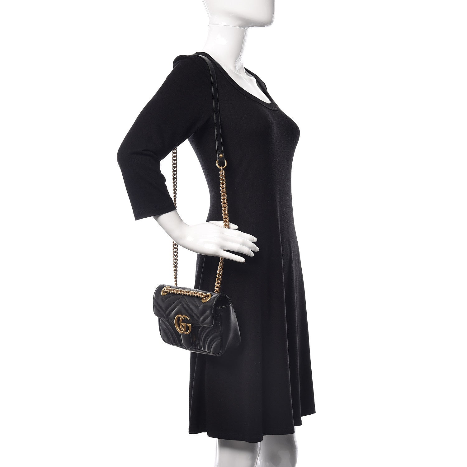 Gucci Calfskin Matelasse Mini GG Marmont Shoulder Bag Black 2 of 10