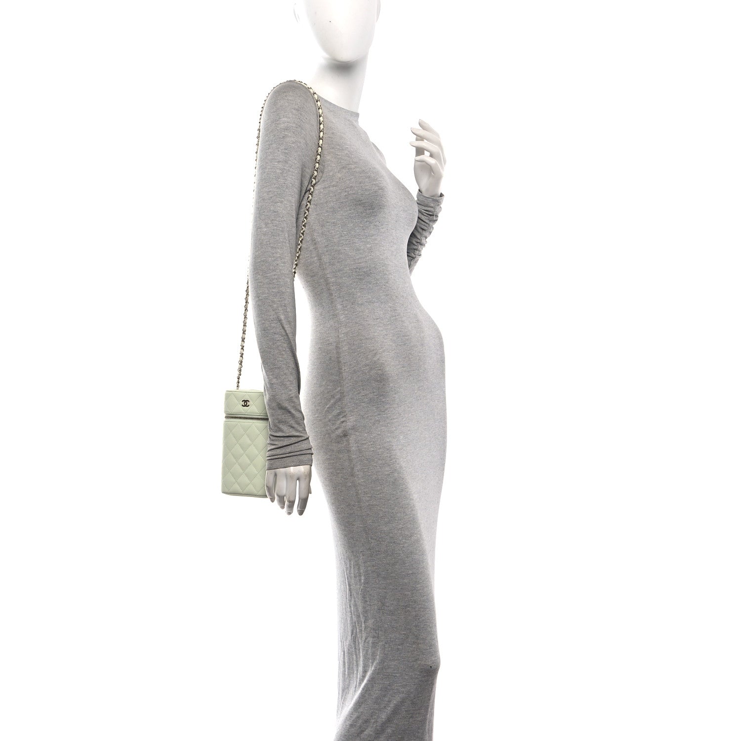 Chanel Caviar Quilted Phone Holder With Chain Light Green 2 of 12