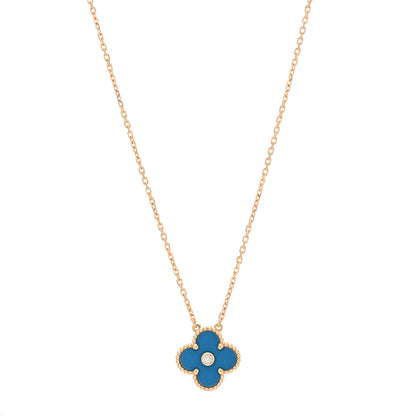 Van Cleef & Arpels 18K Yellow Gold Diamond Celestial Blue Sevres Porcelain Vintage Alhambra Pendant Necklace 1 of 7