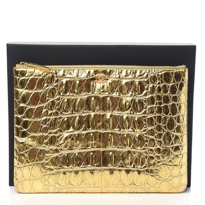 Chanel Metallic Crocodile Calfskin Embossed Medium Cocodile Cosmetic Case Gold 7 of 7