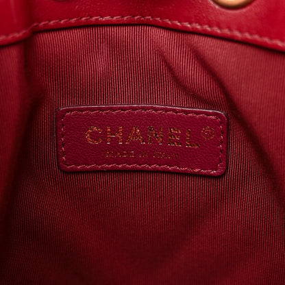 Chanel Sheepskin Chevron Quilted Small Drawstring Bag Dark Red 6 of 11