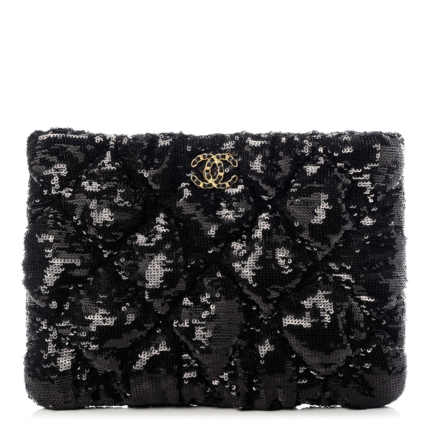 Sequins Quilted Large Chanel 19 Pouch Black