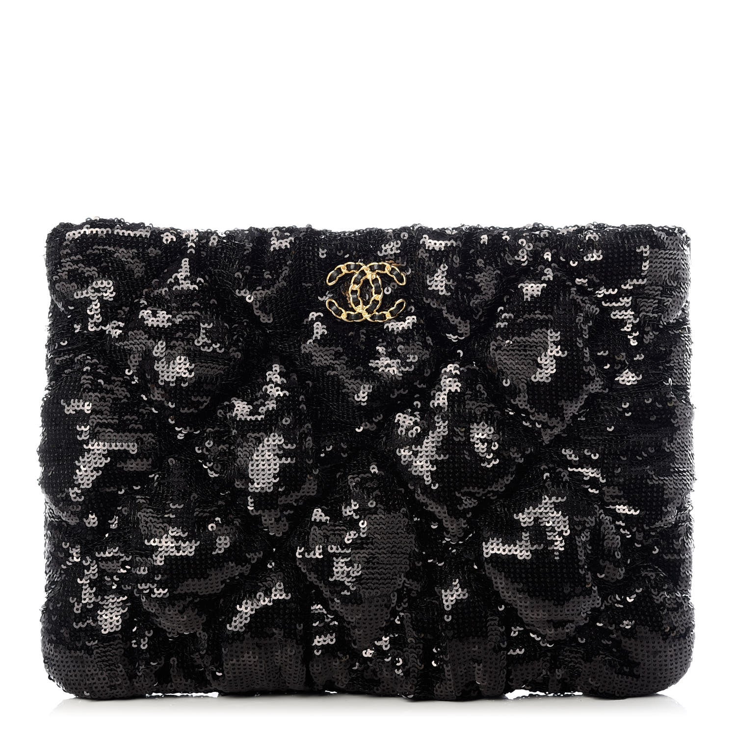 Chanel Sequins Quilted Large Chanel 19 Pouch Black 1 of 7