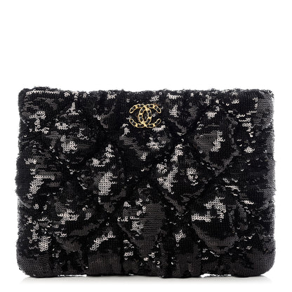 Chanel Sequins Quilted Large Chanel 19 Pouch Black 1 of 7