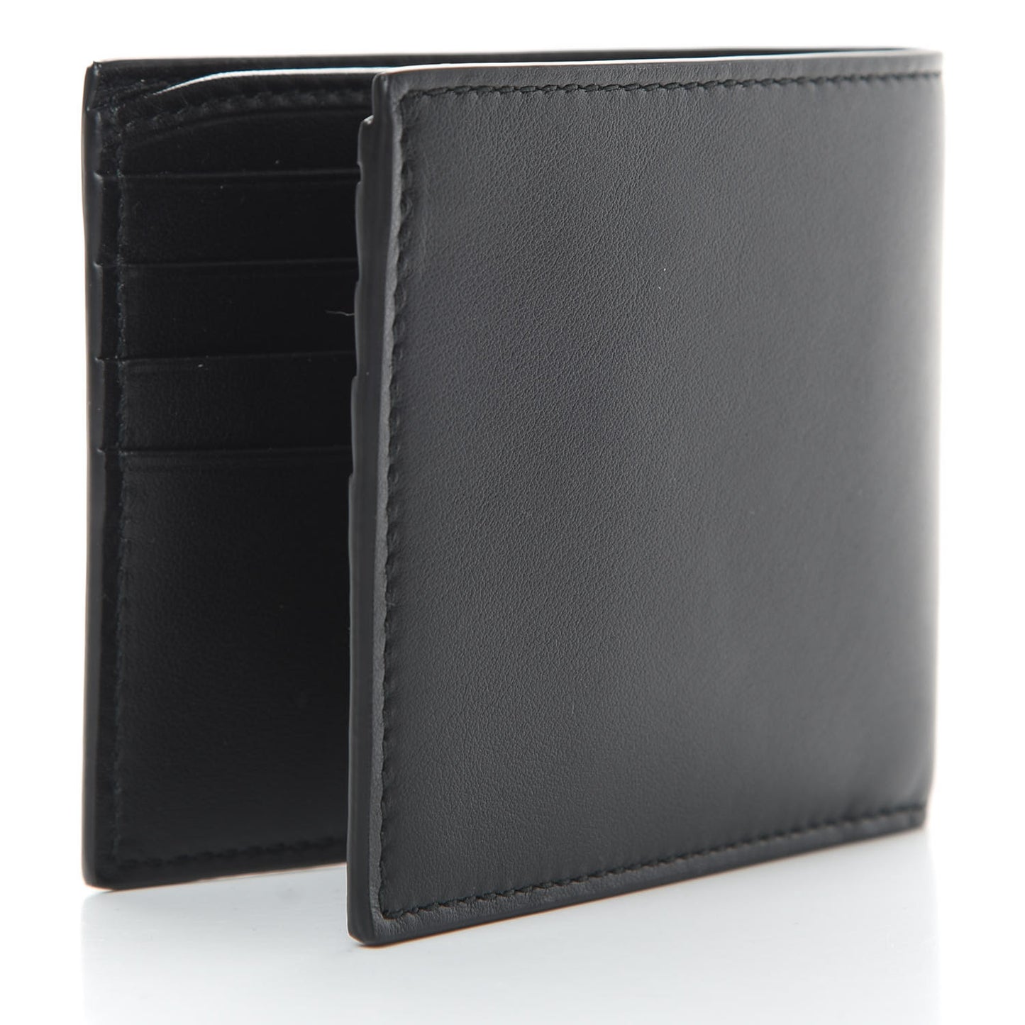 Calfskin Blade Embroidered Card Case Black