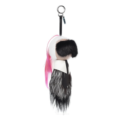 Fendi Fox Mink Goat Fur Nappa Karlito Bag Charm Black White Rosa 1 of 4