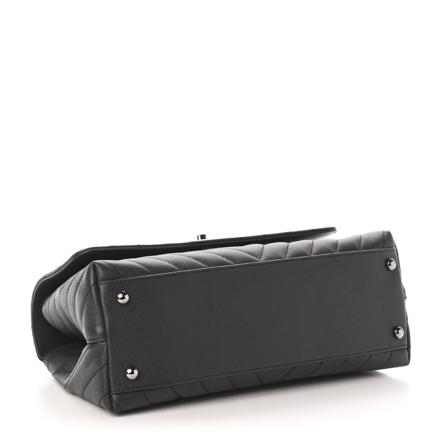 Caviar Chevron Quilted Small Coco Handle Flap Black