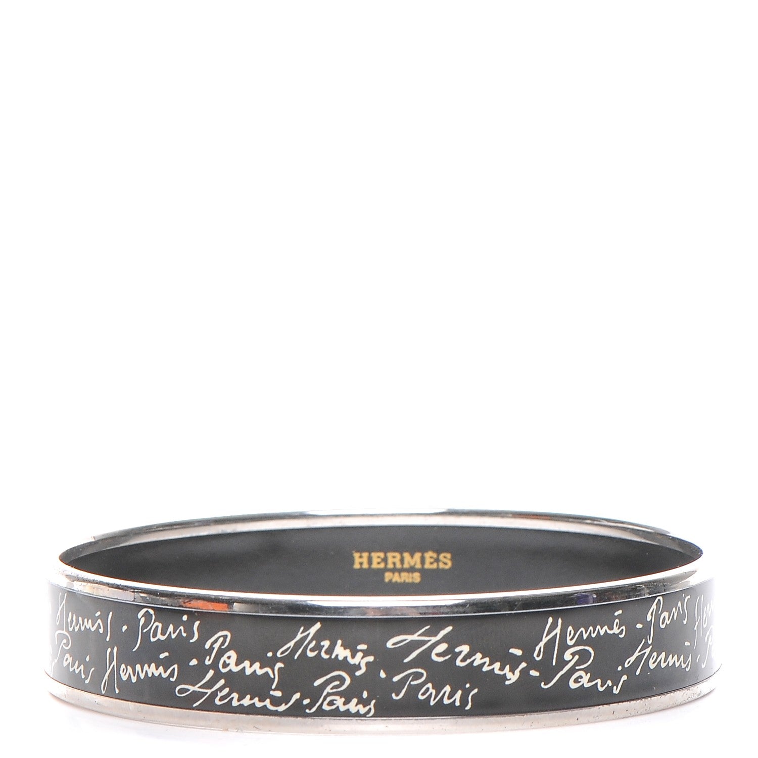Hermes Enamel Printed Handwriting Bracelet 65 Black 1 of 6