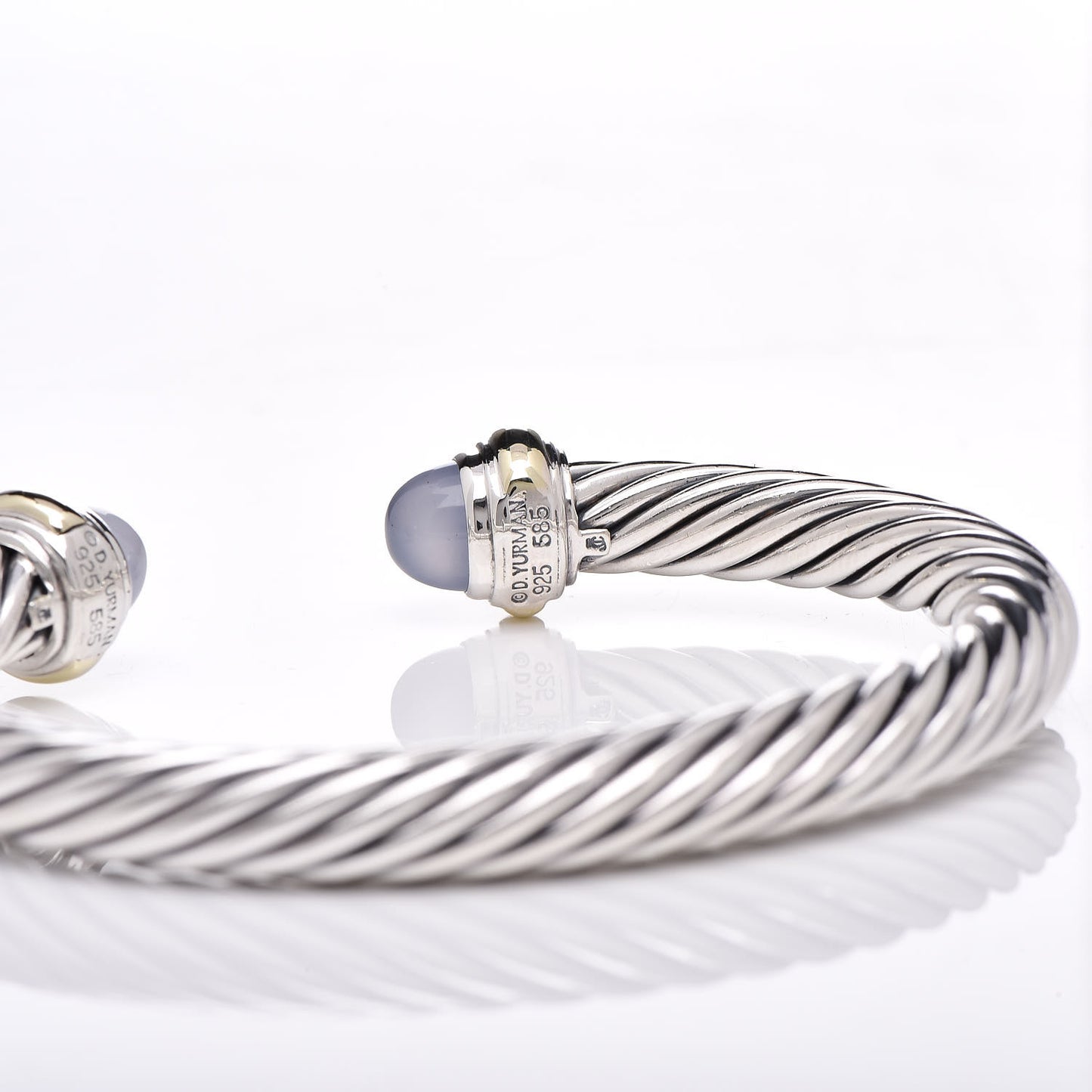 Sterling Silver 14K Yellow Gold Chalcedony 7mm Cable Classics Bracelet