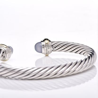David Yurman Sterling Silver 14K Yellow Gold Chalcedony 7mm Cable Classics Bracelet 5 of 5