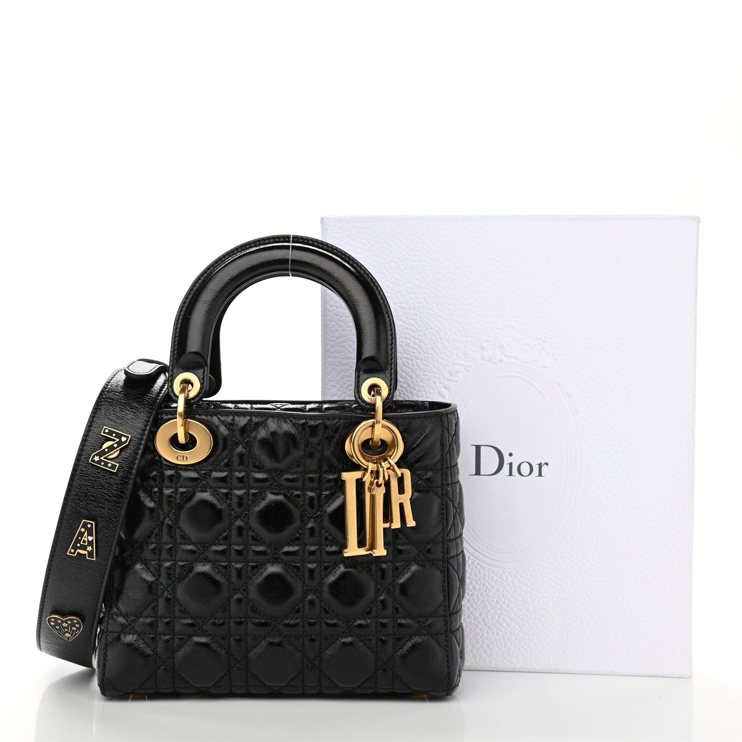 Crinkled Patent Cannage Small Lucky Badges My Lady Dior Black