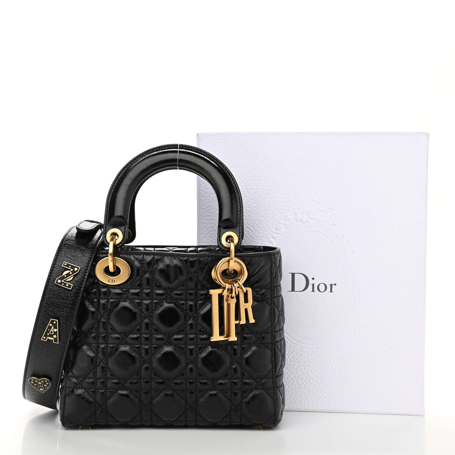 Christian Dior Crinkled Patent Cannage Small Lucky Badges My Lady Dior Black 11 of 11