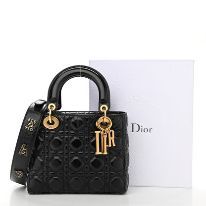 Christian Dior Crinkled Patent Cannage Small Lucky Badges My Lady Dior Black 11 of 11