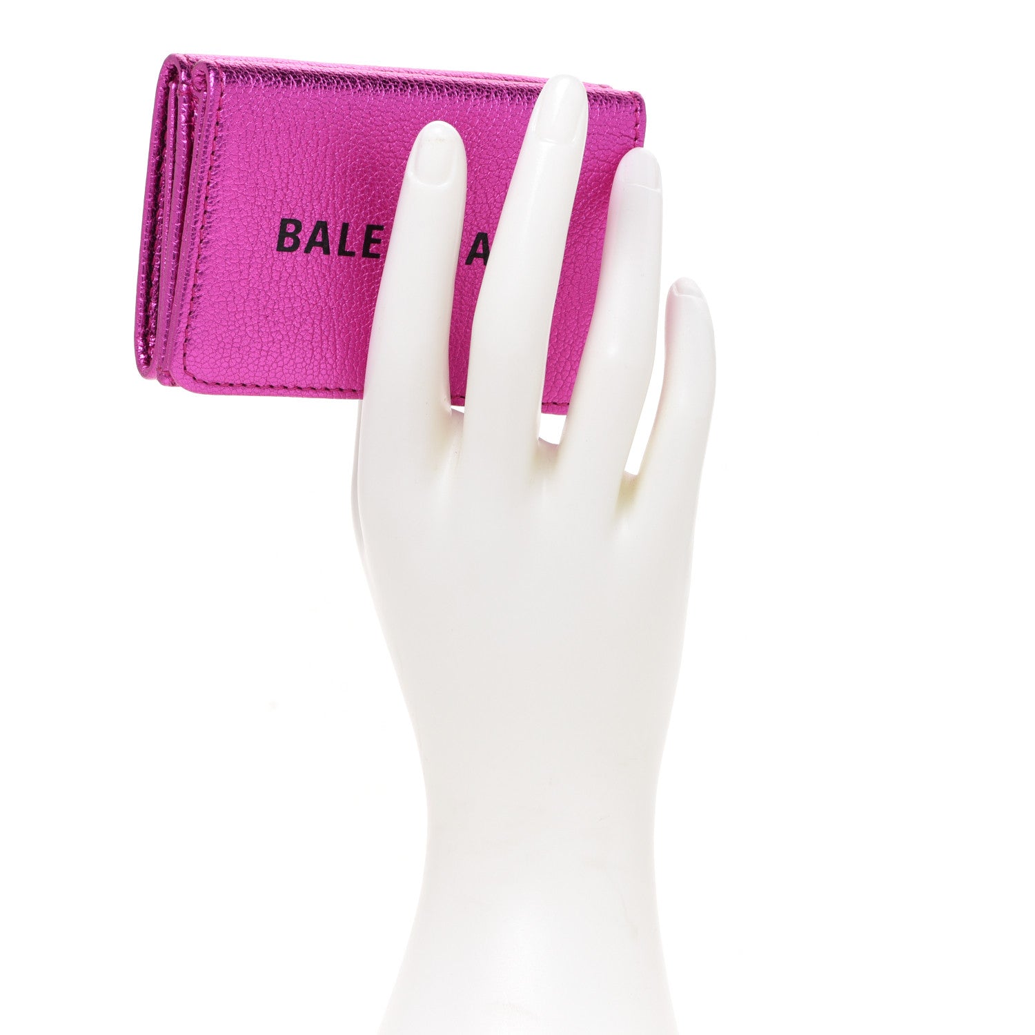 Balenciaga Metallic Goatskin Logo Mini Everyday Wallet Rose Fuchsia Black 2 of 7