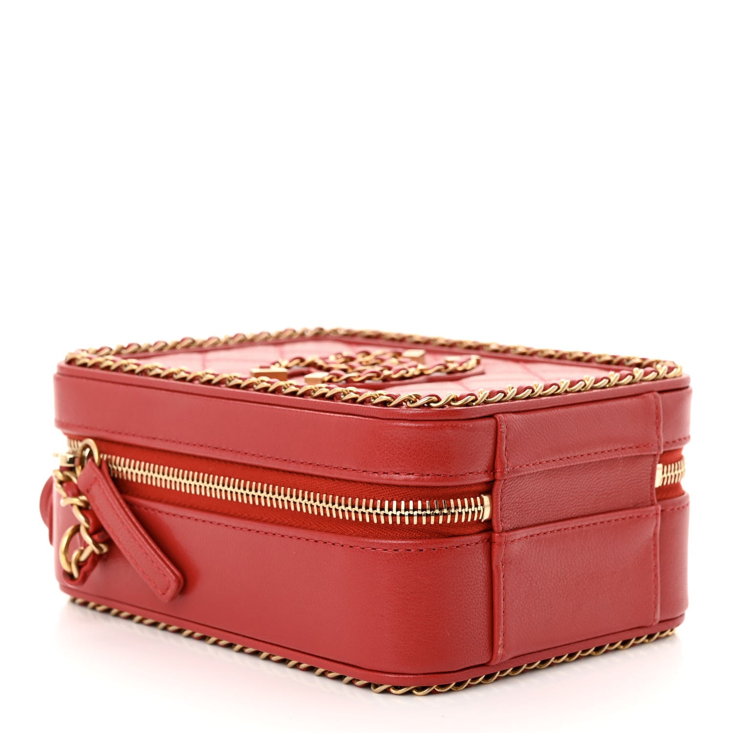 Chanel Goatskin Quilted Chain CC North South Filigree Vanity Case Red 4 of 11