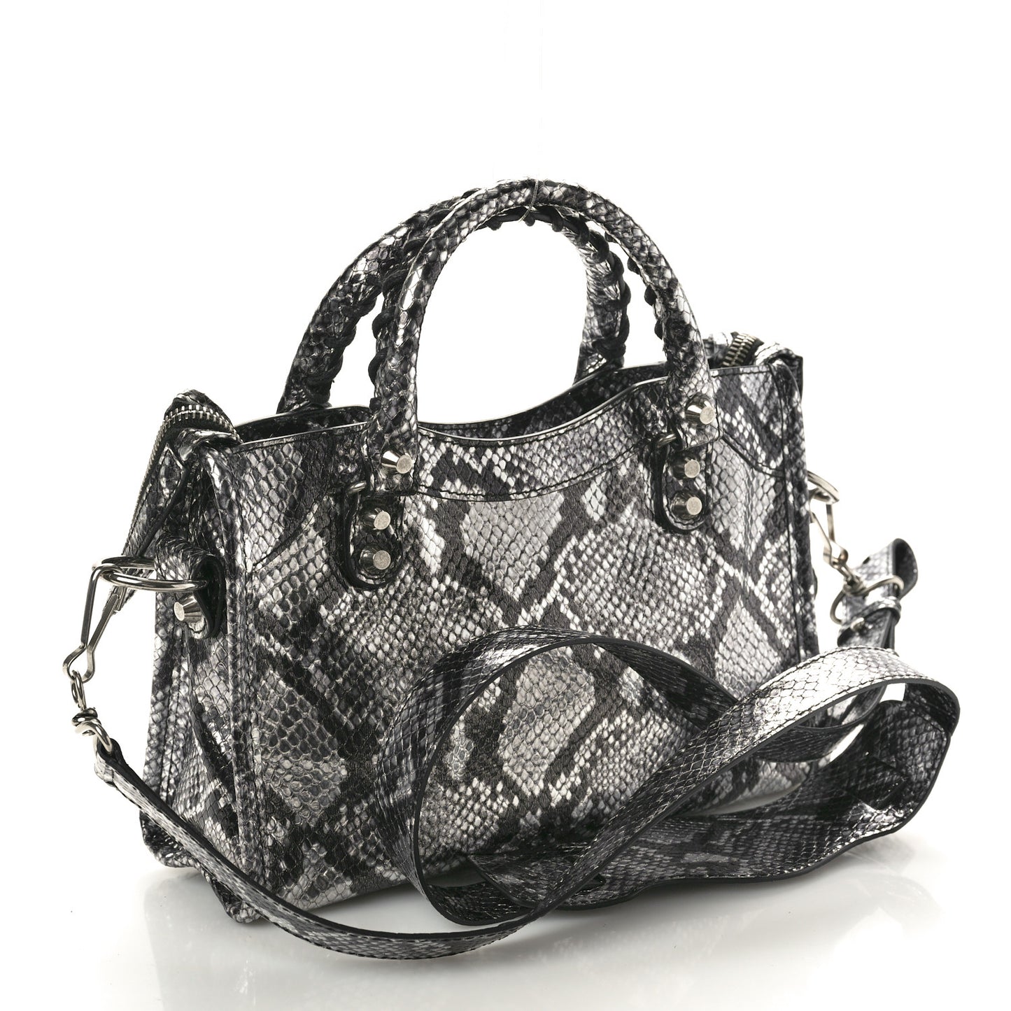 Metallic Calfskin Snakeskin Embossed Classic Silver Hardware Mini City Silver