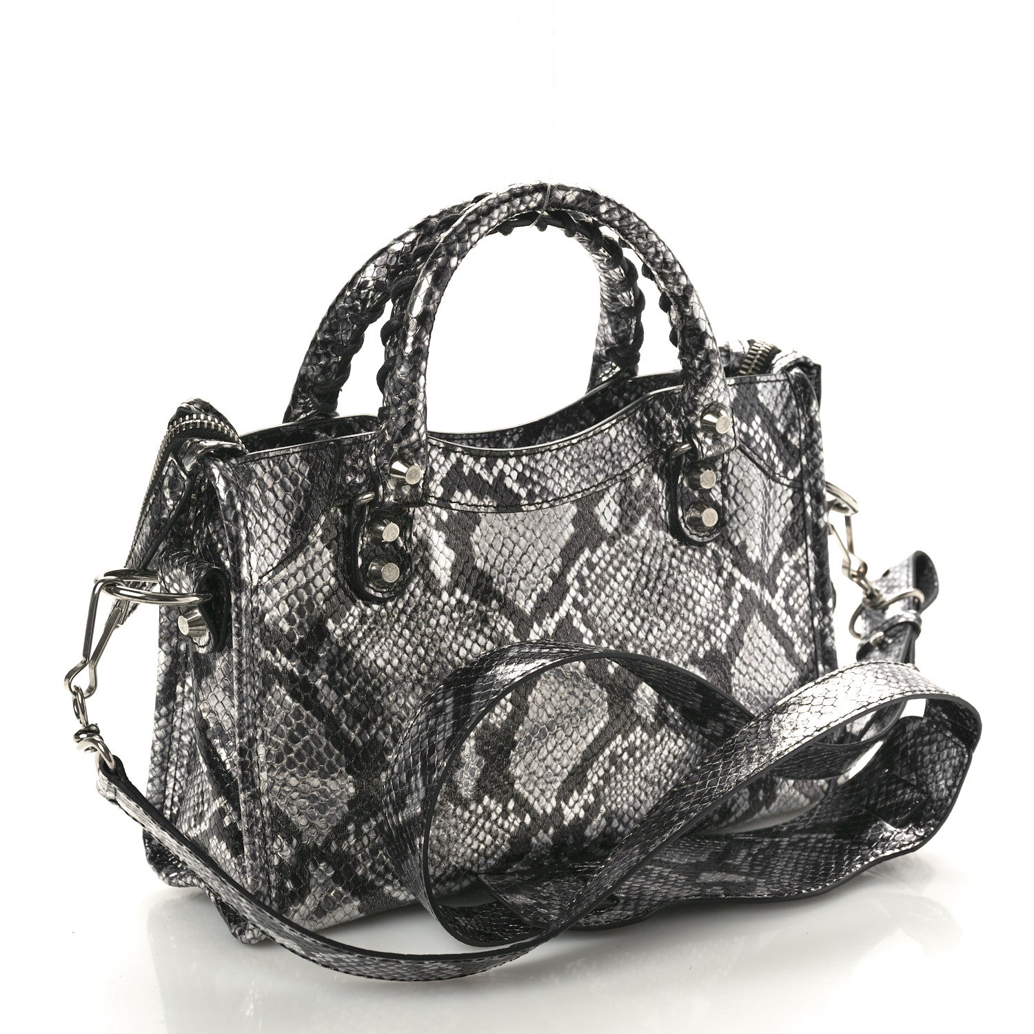 Balenciaga Metallic Calfskin Snakeskin Embossed Classic Silver Hardware Mini City Silver 4 of 11