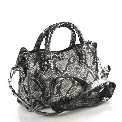 Balenciaga Metallic Calfskin Snakeskin Embossed Classic Silver Hardware Mini City Silver 4 of 11