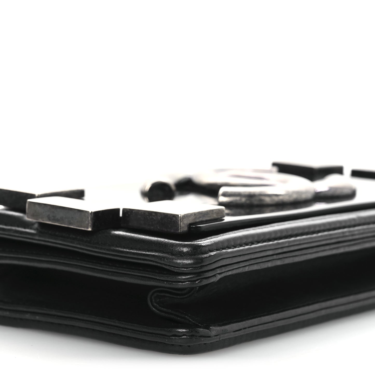 Calfskin Plexiglass Horizontal Boy Brick Flap Black
