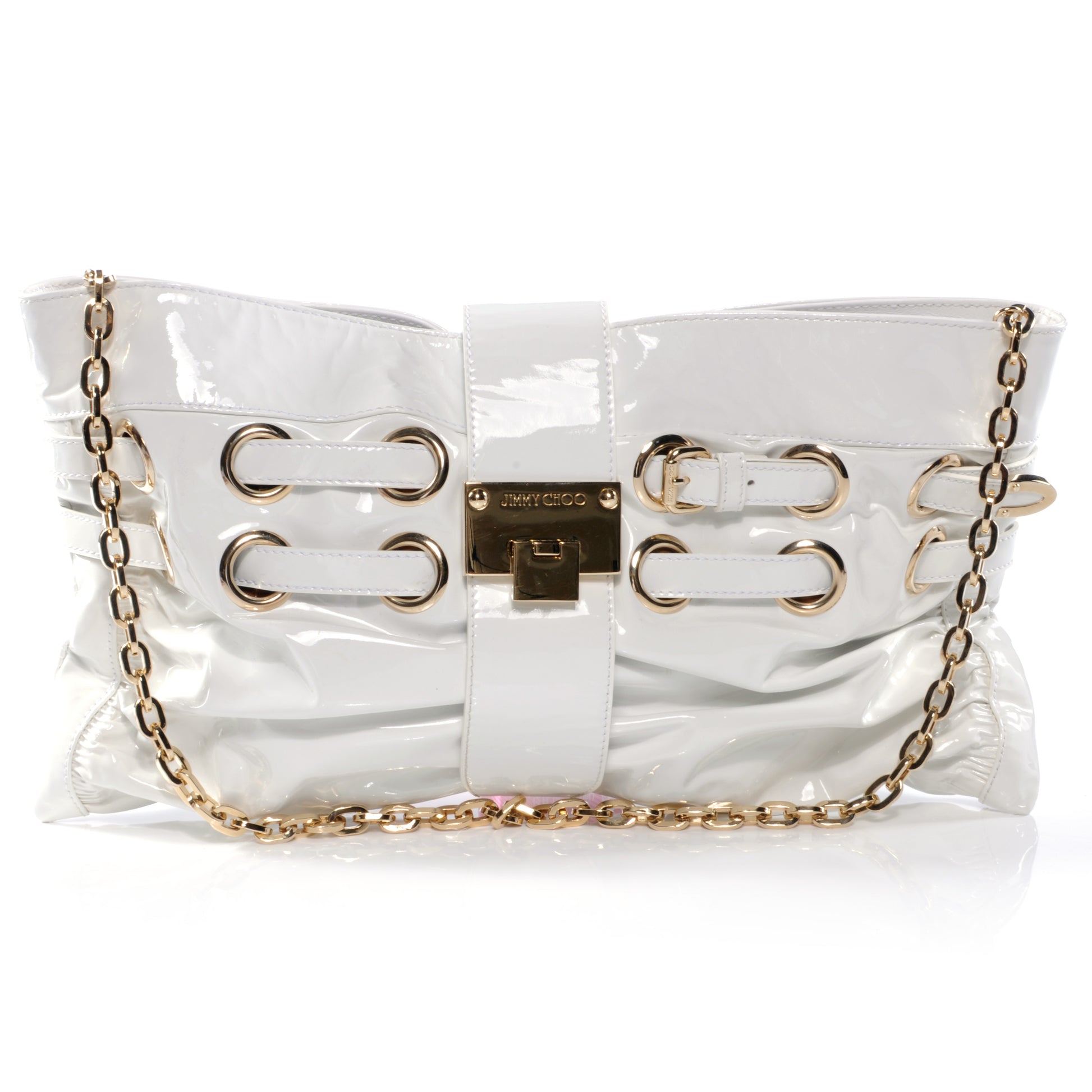 Jimmy Choo Patent Convertible Rio Oversized Clutch White 1 of 6