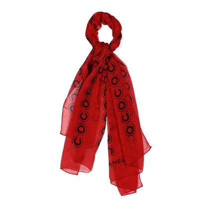 Chanel Silk Chiffon CC Scarf Red Black 1 of 7