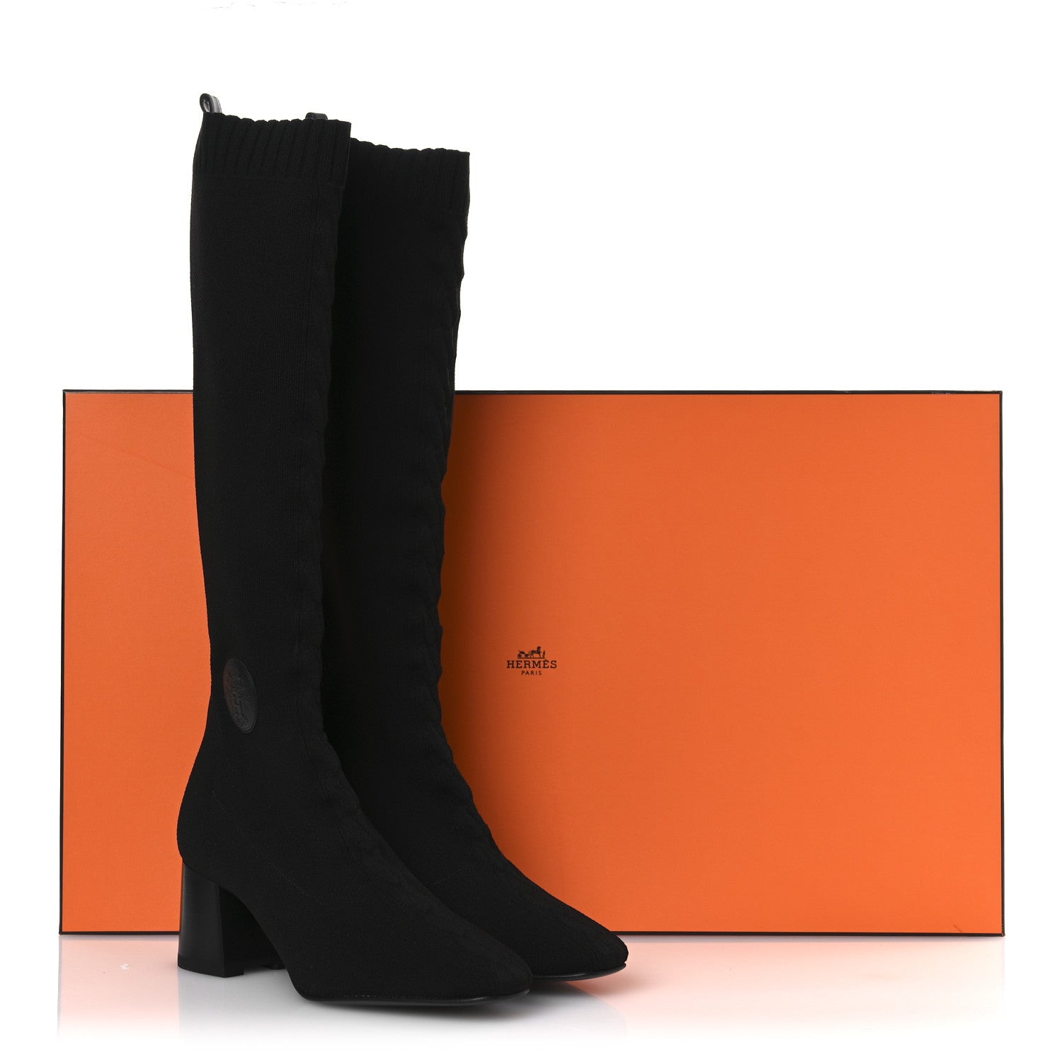 Hermes Knit Calfskin Fontaine 60 Boots 37.5 Black 11 of 11