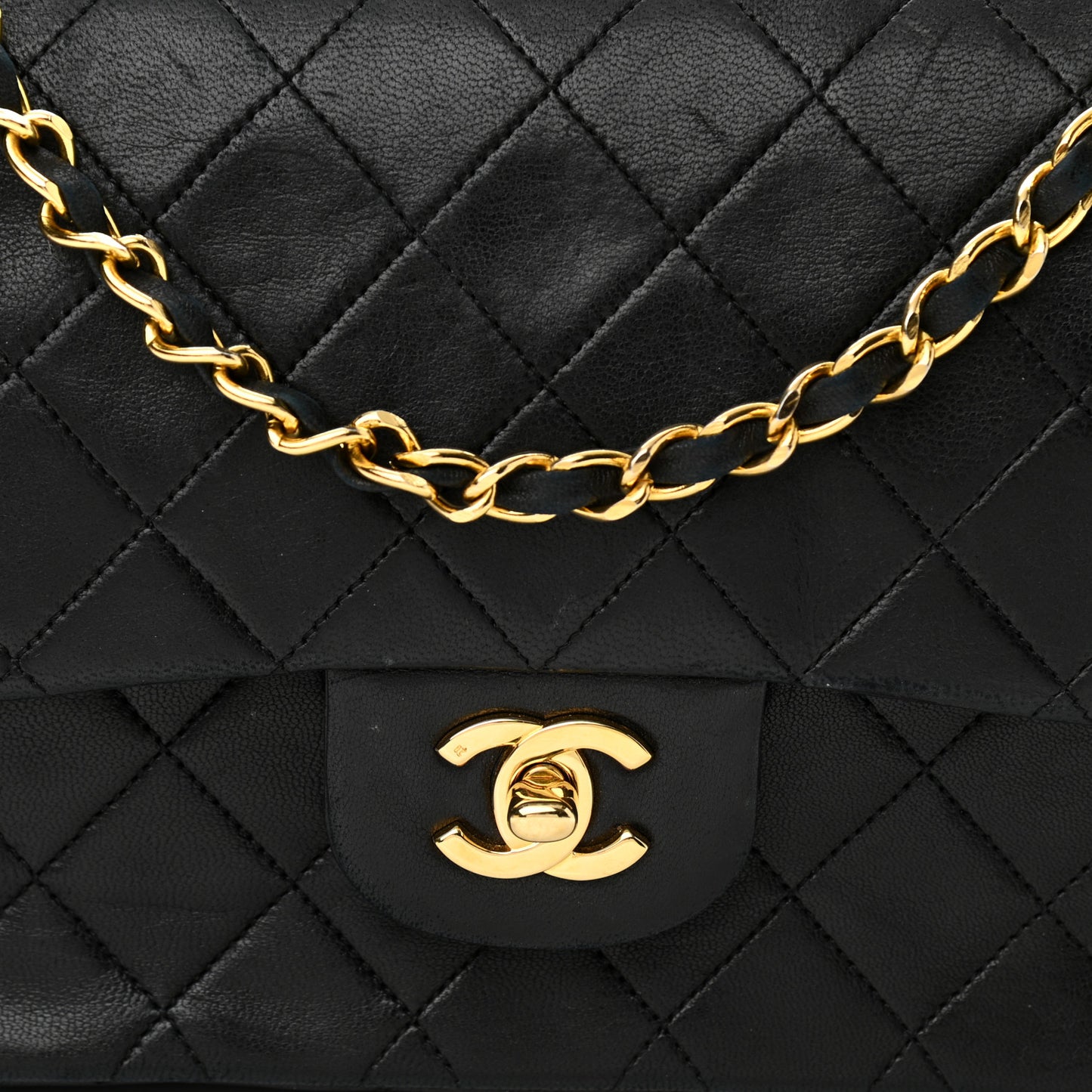 Lambskin Quilted Medium Double Flap Black
