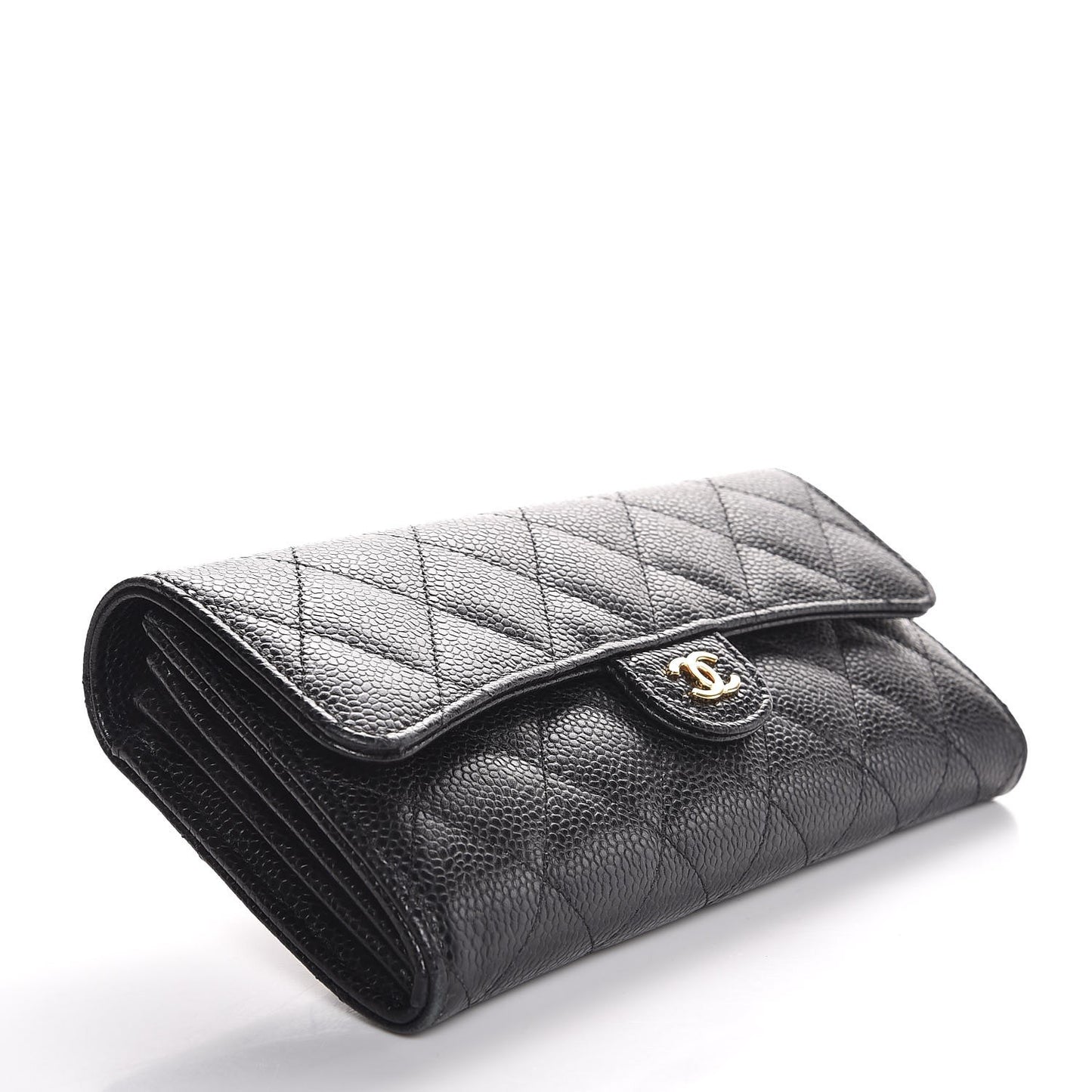 Caviar Quilted Large Flap Wallet Black