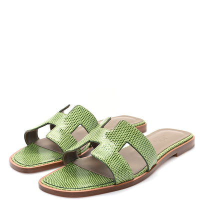 Hermes Lizard Oran Sandals 37 Pelouse 4 of 10