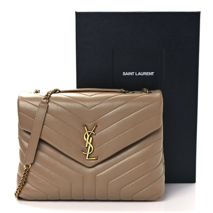 Saint Laurent Calfskin Y Quilted Monogram Medium Loulou Chain Satchel Dark Beige 12 of 12
