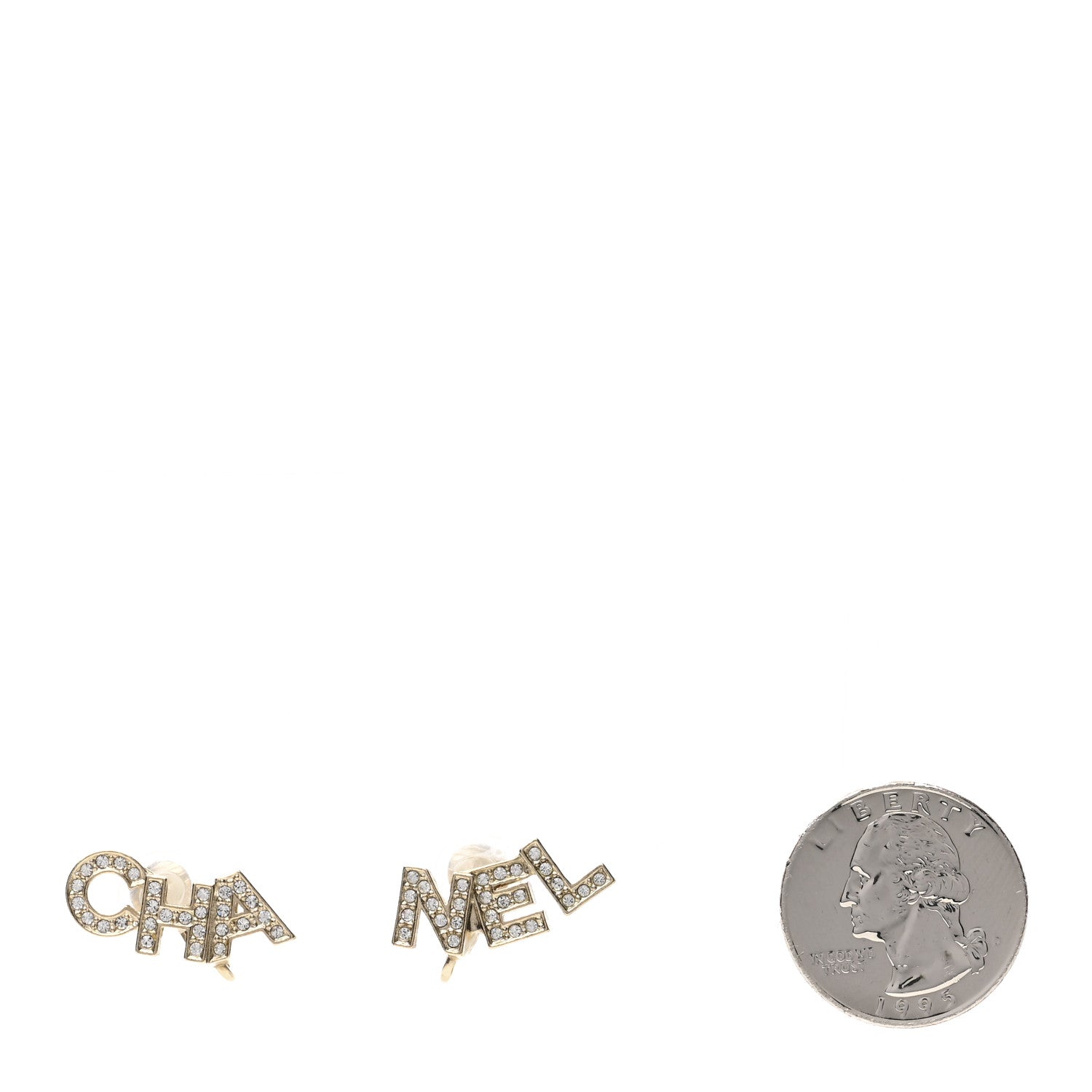 Chanel Crystal Pearl Signature Stud Clip On Earrings Gold 2 of 4
